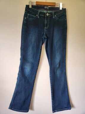 Wrangler Rock 47 Bootcut Jeans Thick Stitch Embroidered Flap Pockets 28x34